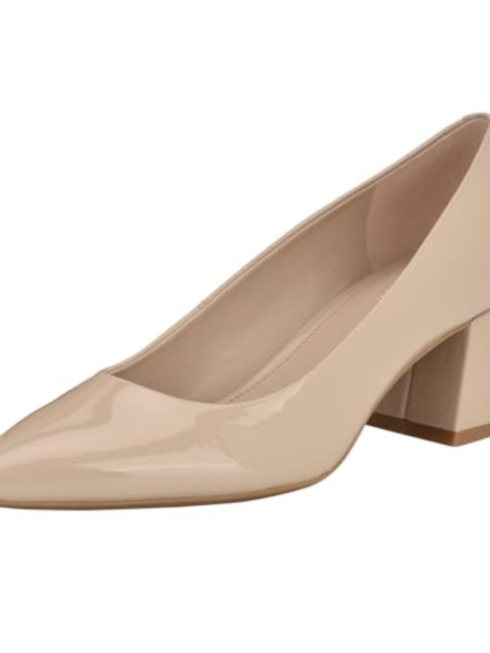 Pointed Toe Block Heel Slip-On Dress Pumps Faux Patent Leather